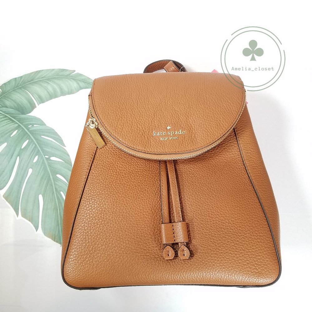 MAKE AN OFFER NWT Kate Spade New York Leila Medium Flap Leather Backpack Ginger